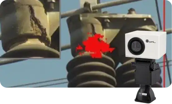 OFIL UV camera on a pan and tilt mount, with corona discharge shown in red on an insulator