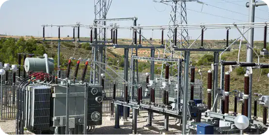 Outdoor high voltage substation with transformers and switchgear